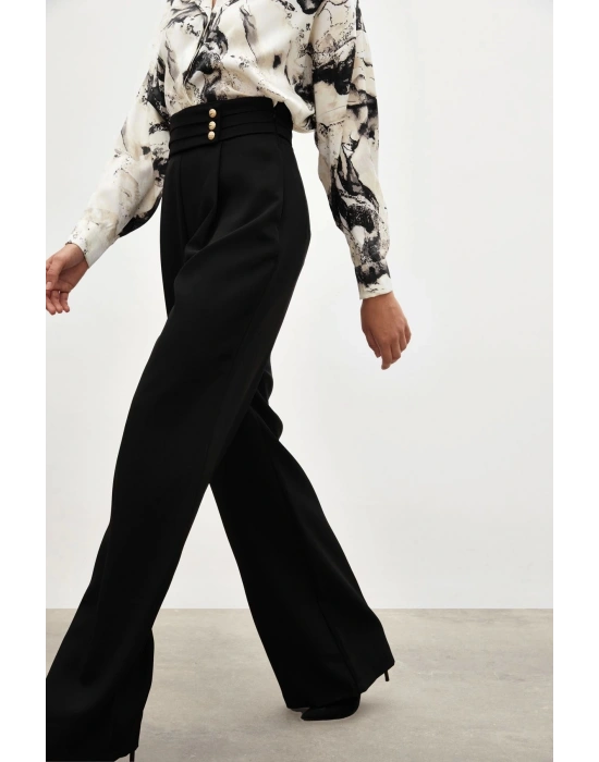 Bel Detaylı Pantolon - Siyah