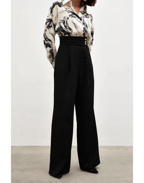 Bel Detaylı Pantolon - Siyah