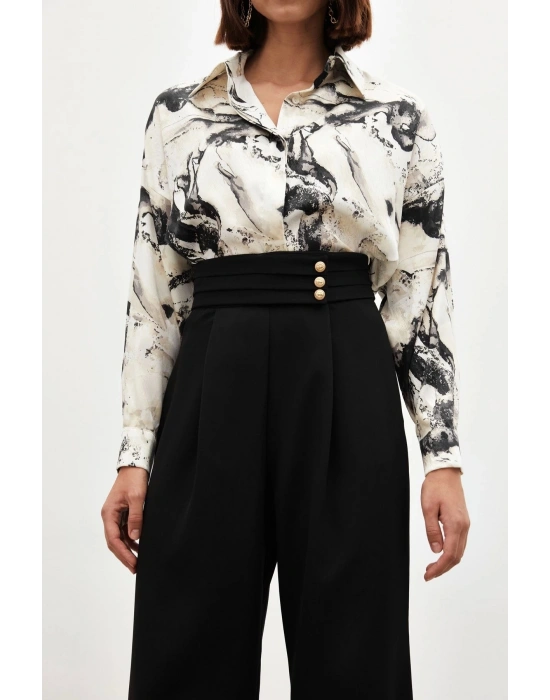 Bel Detaylı Pantolon - Siyah