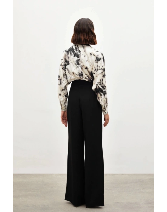 Bel Detaylı Pantolon - Siyah