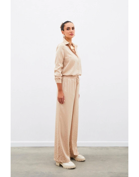 Bel Lastikli Desenli Pantolon - Camel