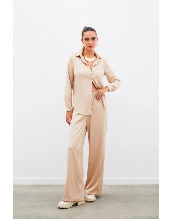 Bel Lastikli Desenli Pantolon - Camel