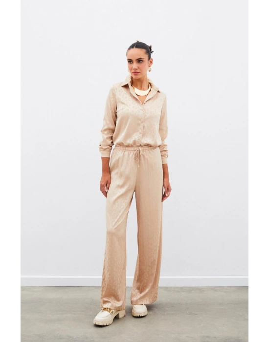 Bel Lastikli Desenli Pantolon - Camel