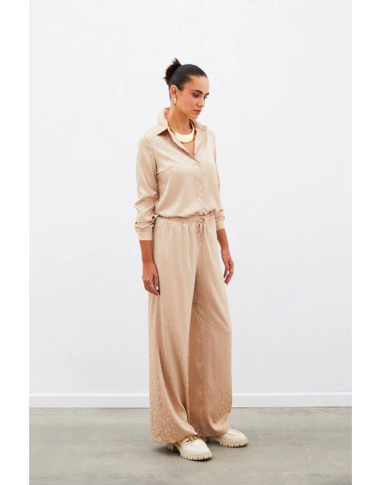 Bel Lastikli Desenli Pantolon - Camel