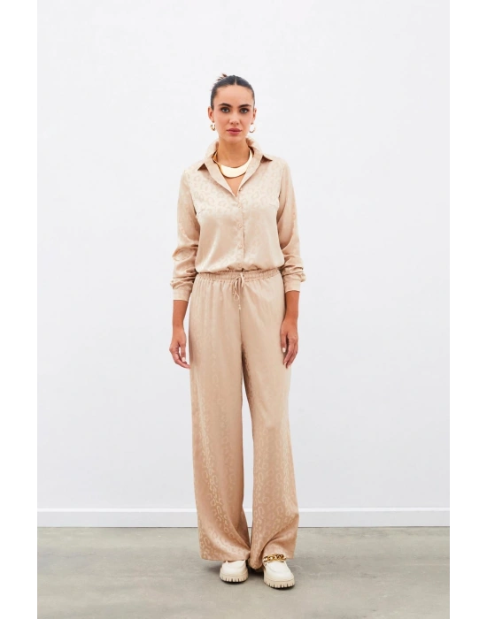 Bel Lastikli Desenli Pantolon - Camel