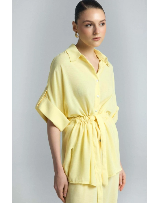 Beli Bağlamalı Kimono Gömlek - Sarı
