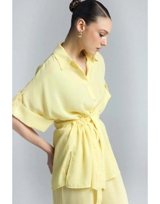 Beli Bağlamalı Kimono Gömlek - Sarı