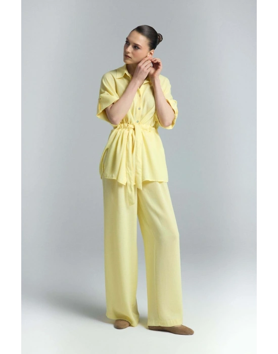Beli Bağlamalı Kimono Gömlek - Sarı