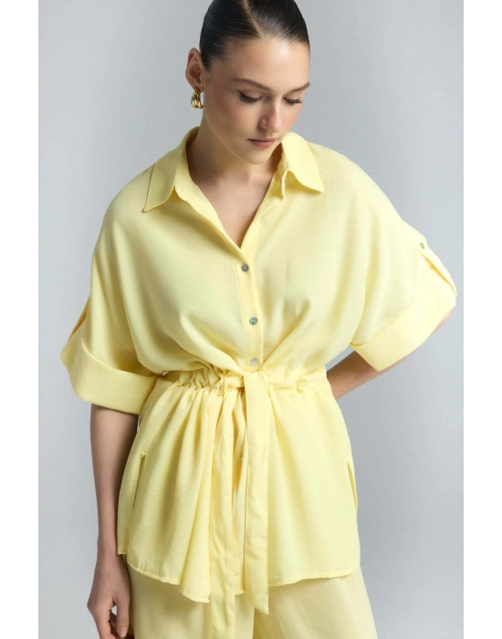 Beli Bağlamalı Kimono Gömlek - Sarı
