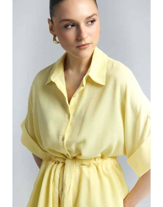 Beli Bağlamalı Kimono Gömlek - Sarı
