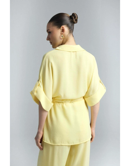 Beli Bağlamalı Kimono Gömlek - Sarı