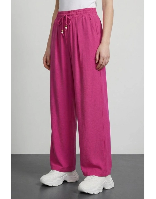 Beli Lastikli Bağucu Detaylı Pantolon Fuşya