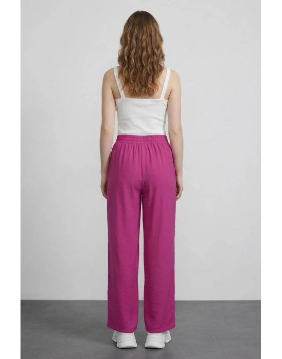 Beli Lastikli Bağucu Detaylı Pantolon Fuşya