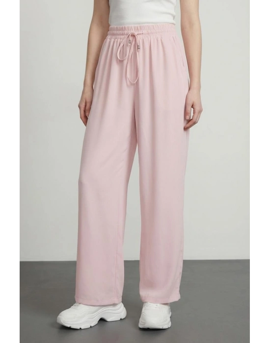 Beli Lastikli Bol Paça Pantolon Açık Pembe