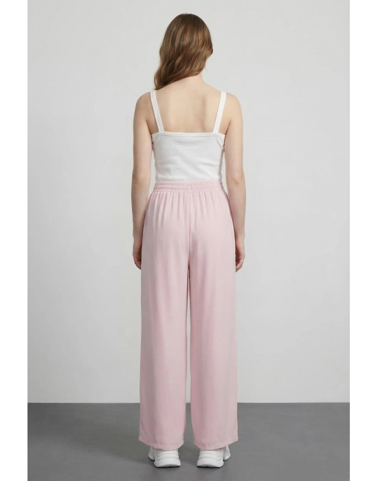 Beli Lastikli Bol Paça Pantolon Açık Pembe