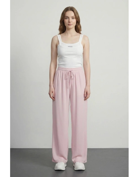 Beli Lastikli Bol Paça Pantolon Açık Pembe