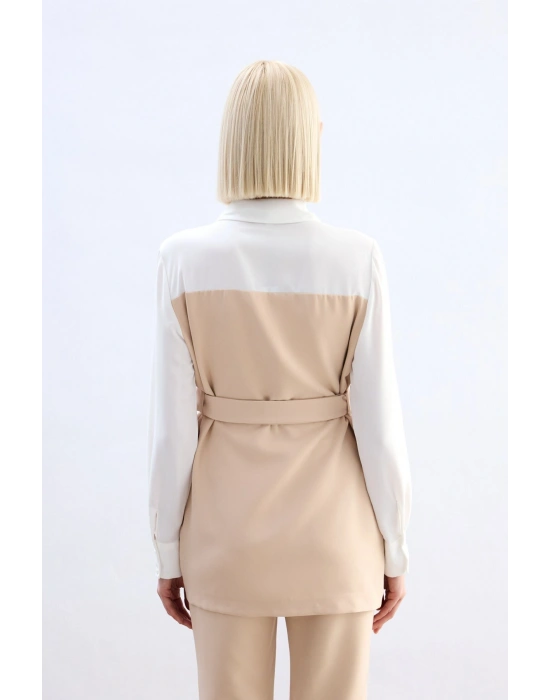 Ceket Görünümlü Gömlek - Bej