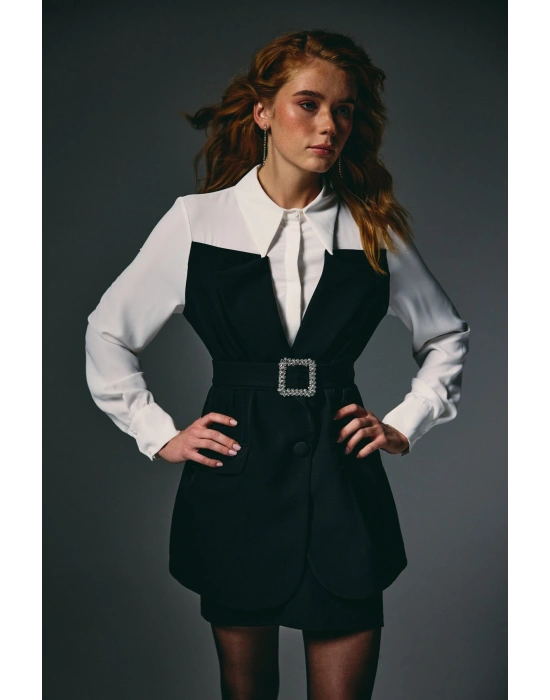 Ceket Görünümlü Gömlek - Siyah