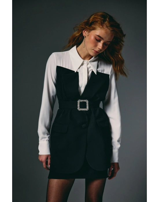 Ceket Görünümlü Gömlek - Siyah