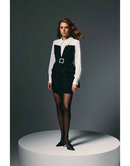 Ceket Görünümlü Gömlek - Siyah