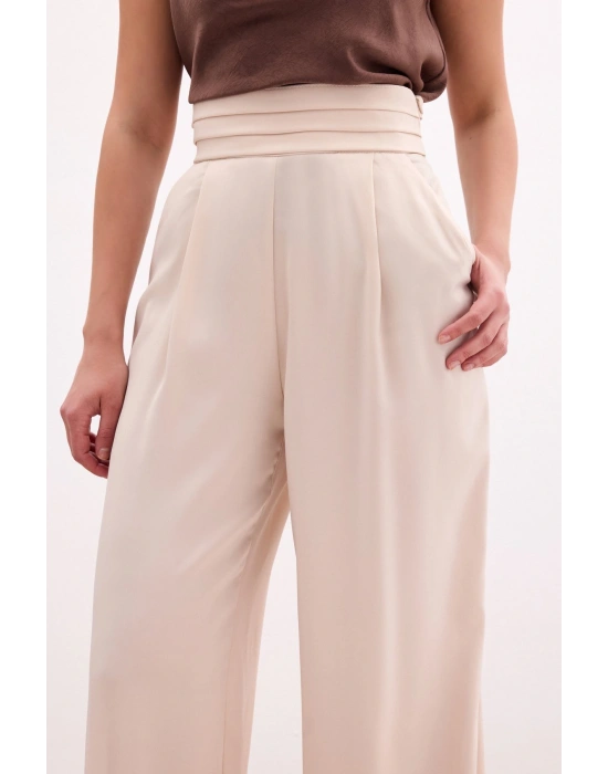 Cepli Salaş Saten Pantolon - Bej