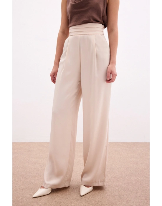 Cepli Salaş Saten Pantolon - Bej