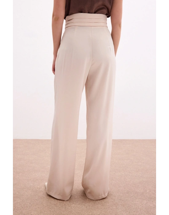 Cepli Salaş Saten Pantolon - Bej