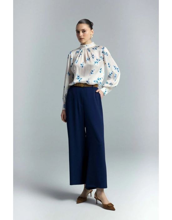 Çiçek Desenli Bluz - İndigo