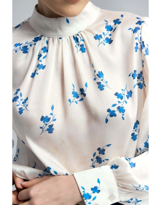 Çiçek Desenli Bluz - İndigo