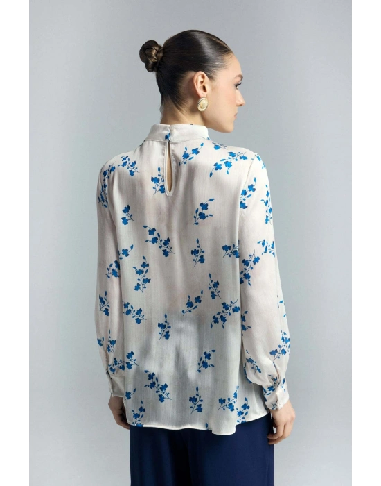 Çiçek Desenli Bluz - İndigo