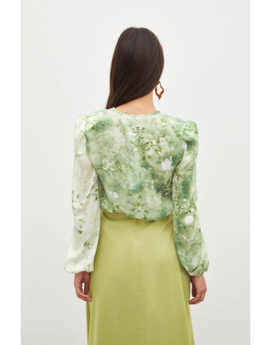 Çiçek Desenli Bodysuit Bluz - ÇAĞLA YEŞİLİ