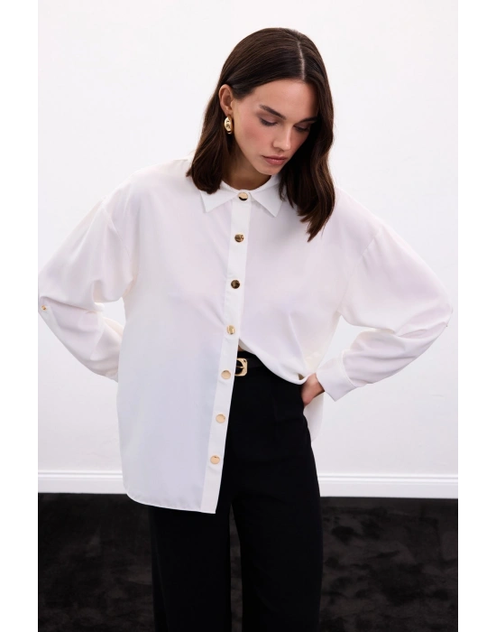 Çıtçıt Detaylı Gömlek - Ekru