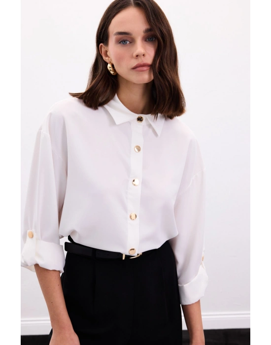 Çıtçıt Detaylı Gömlek - Ekru