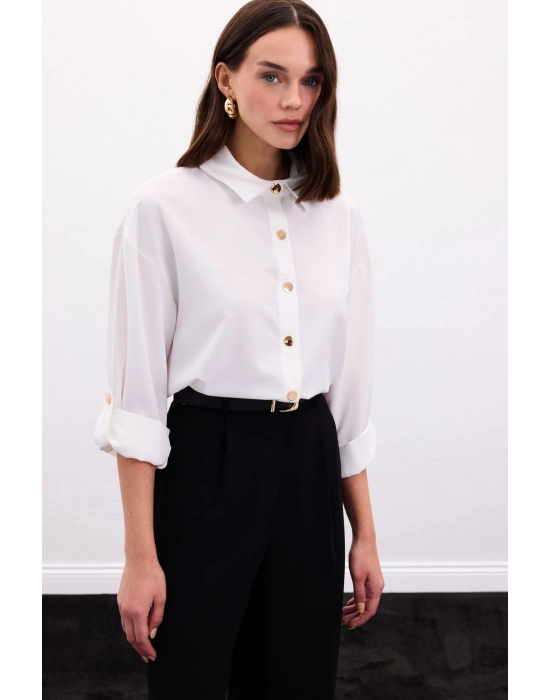 Çıtçıt Detaylı Gömlek - Ekru