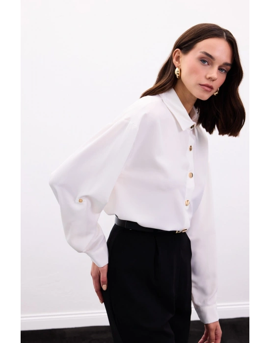 Çıtçıt Detaylı Gömlek - Ekru