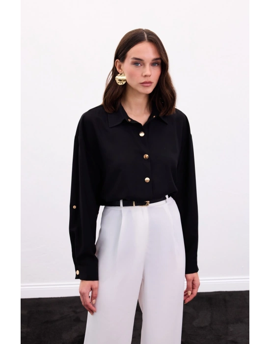 Çıtçıt Detaylı Gömlek - Siyah