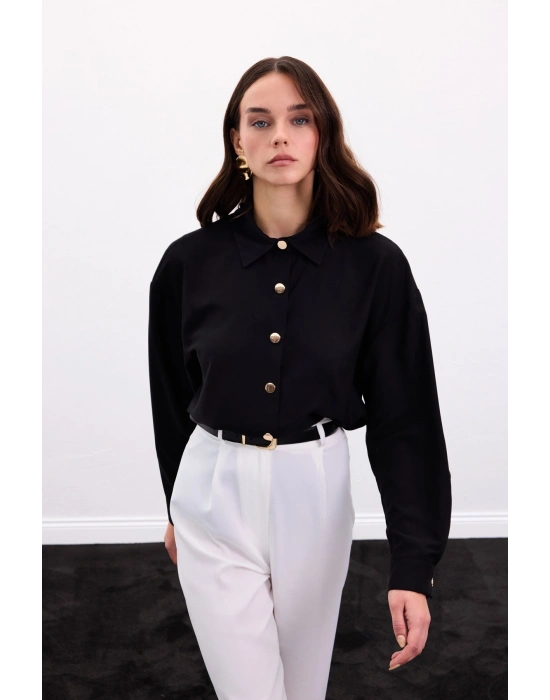 Çıtçıt Detaylı Gömlek - Siyah
