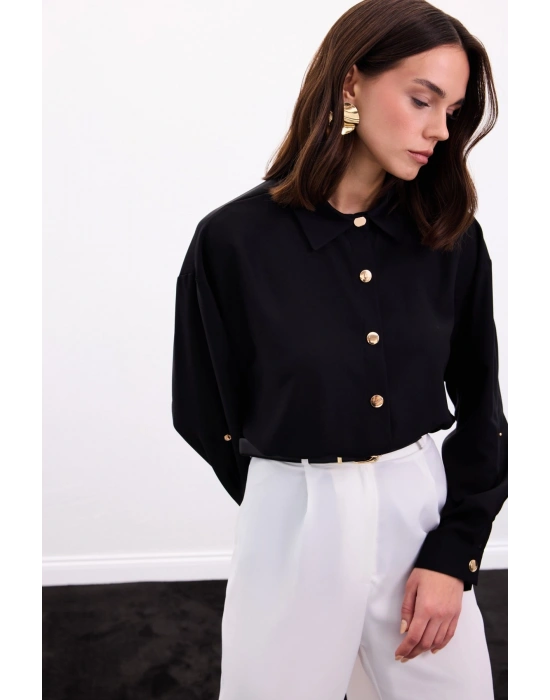 Çıtçıt Detaylı Gömlek - Siyah