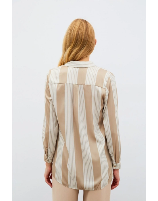Çizgi Desenli Gömlek - Bej