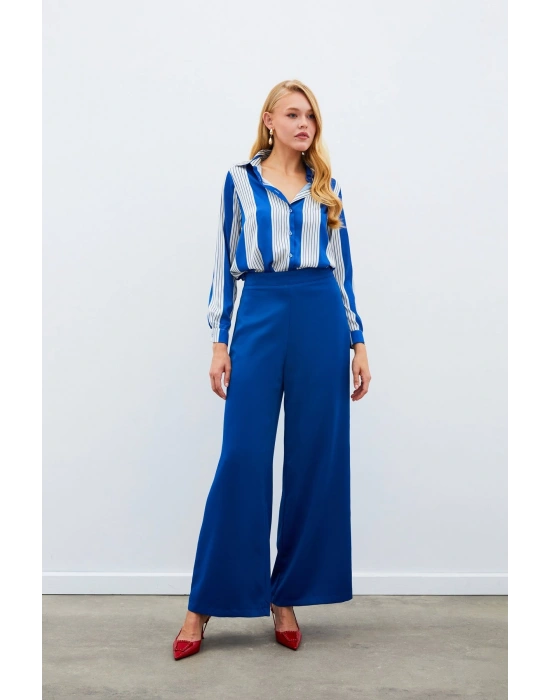 Çizgi Desenli Gömlek - SAX MAVİ