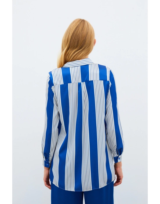 Çizgi Desenli Gömlek - SAX MAVİ