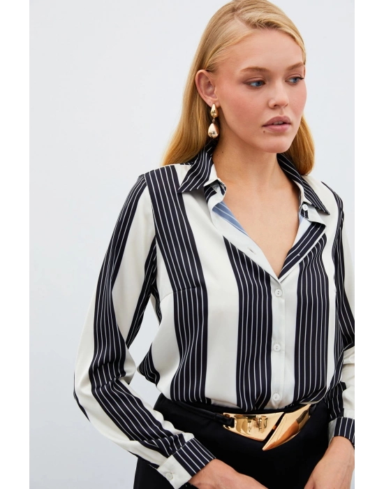 Çizgi Desenli Gömlek - SİYAH