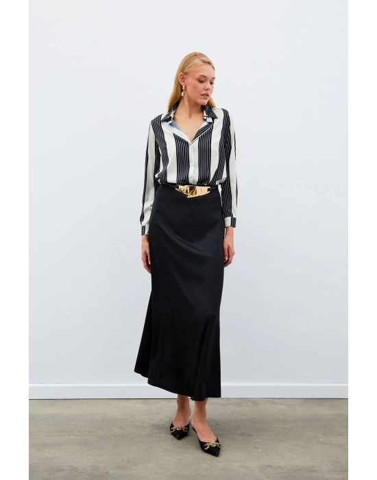 Çizgi Desenli Gömlek - SİYAH