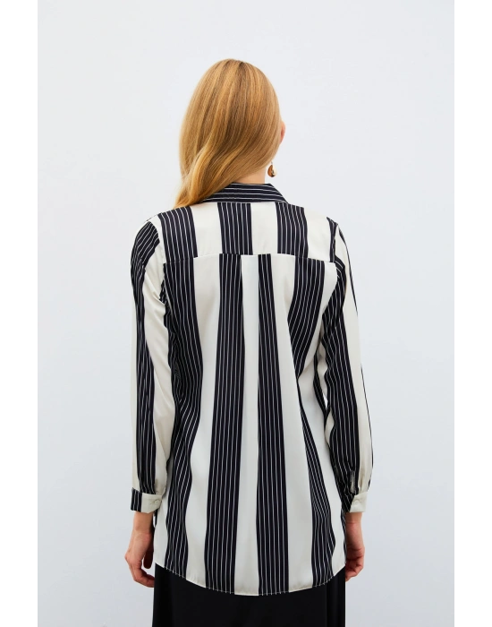 Çizgi Desenli Gömlek - SİYAH