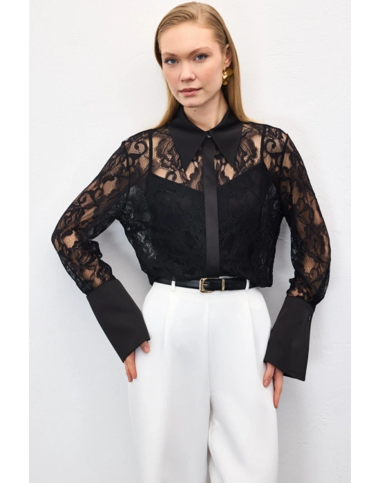 Dantel Gömlek - Siyah