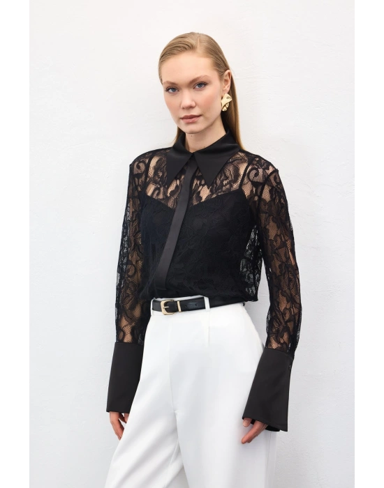 Dantel Gömlek - Siyah