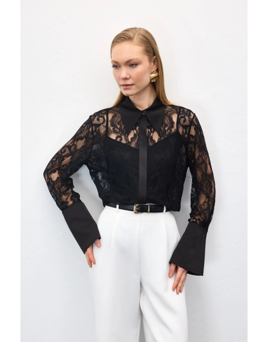 Dantel Gömlek - Siyah
