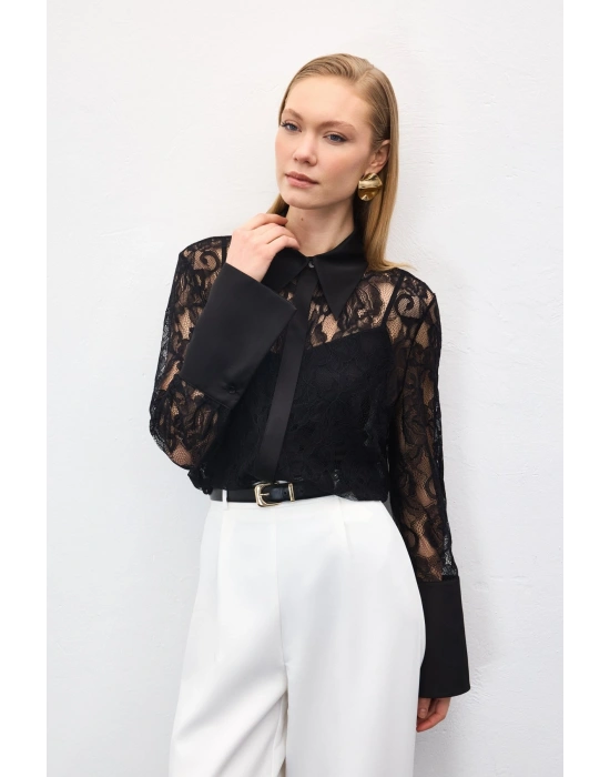 Dantel Gömlek - Siyah