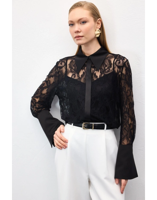 Dantel Gömlek - Siyah