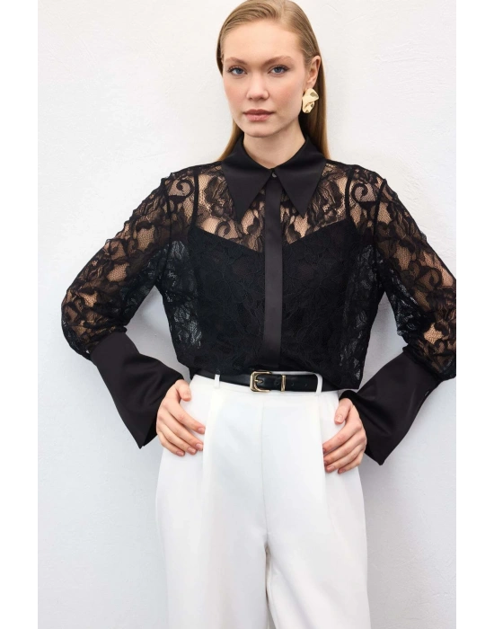 Dantel Gömlek - Siyah